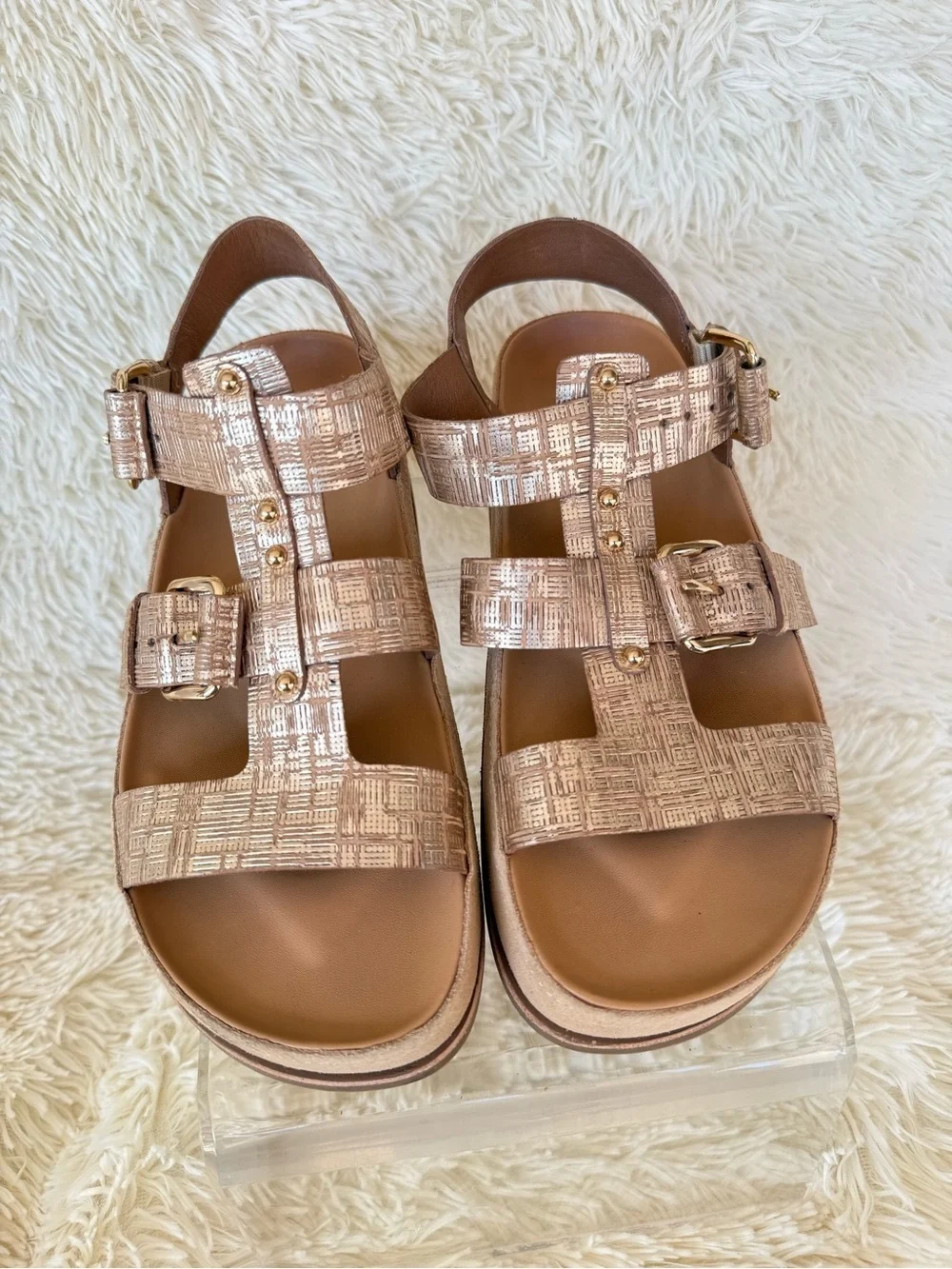 Donald Pliner Jesmin Platform Wedge Sandals Gold Embossed Leather Size7.5